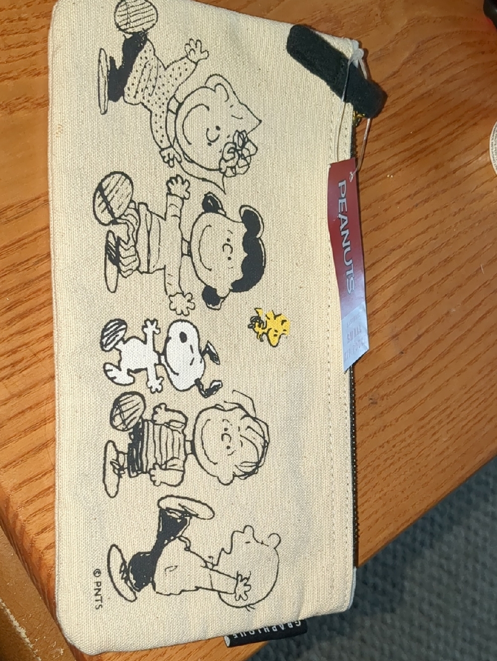 Peanuts Kids Beige Canvas Character Zip Pouch with Yellow Woodstock Accent